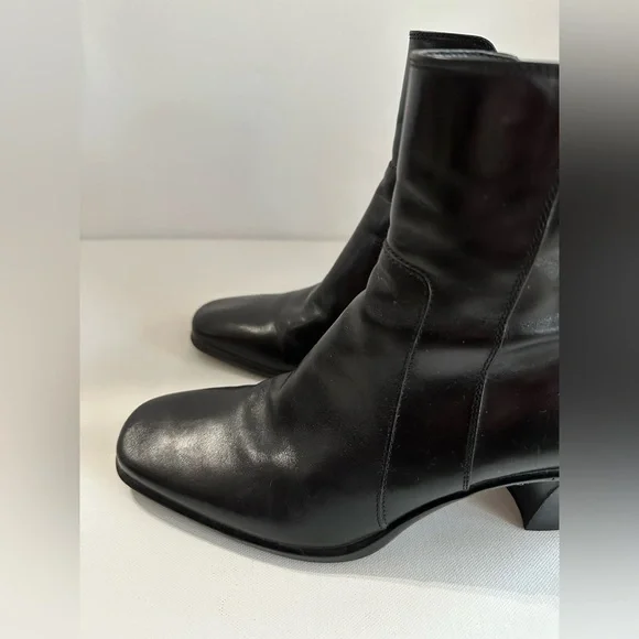 Antonio Melani Heels Black Leather Booties 3” Heel Y2K Chunky Square Toe - Picture 3 of 12